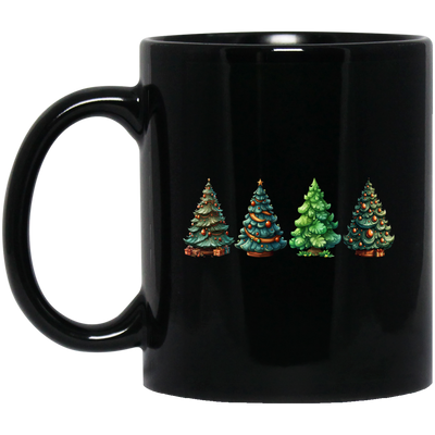 Xmas Tree, Set Of Christmas Trees, Four Xmas Trees, Merry Christmas, Trendy Chrismas Black Mug