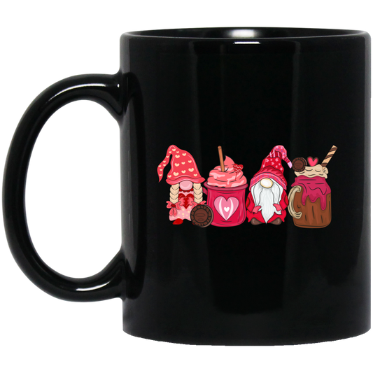 Gnome With Cups, Love Gnome, Valentine Gnome, Valentine's Day, Trendy Valentine Black Mug