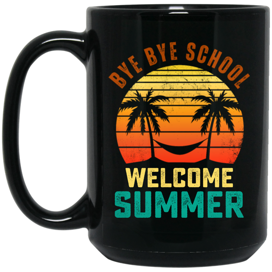 Bye Bye School, Cute Student, Retro Bye Bye School, Welcome Summer Black Mug