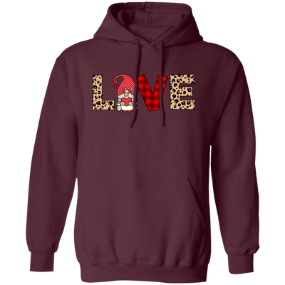 Love Text Design, Red Gnome, Leopard Pattern, Valentine's Day, Trendy Valentine Pullover Hoodie