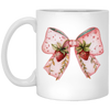 Pink Bow, Strawberry Lover, Strawberries Bow, Xmas Gift White Mug