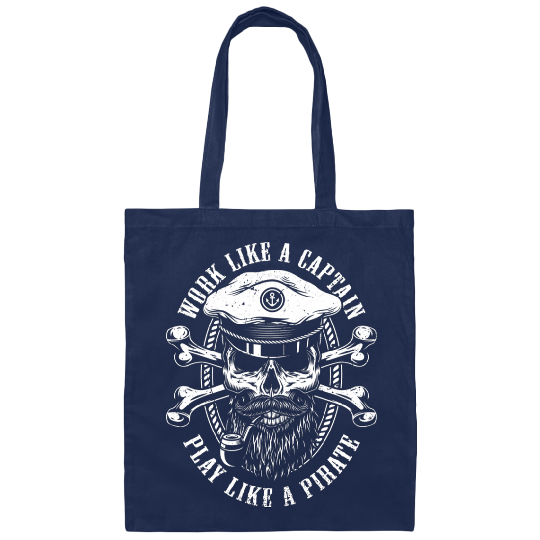 Work Like A Captain, Play Like A Pirate, Retro Pirate Silhouette Canvas Tote Bag