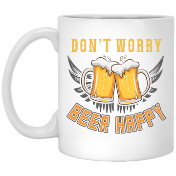 Don't Worry, Beer Happy, Cheer Up, Beer Retro White Mug