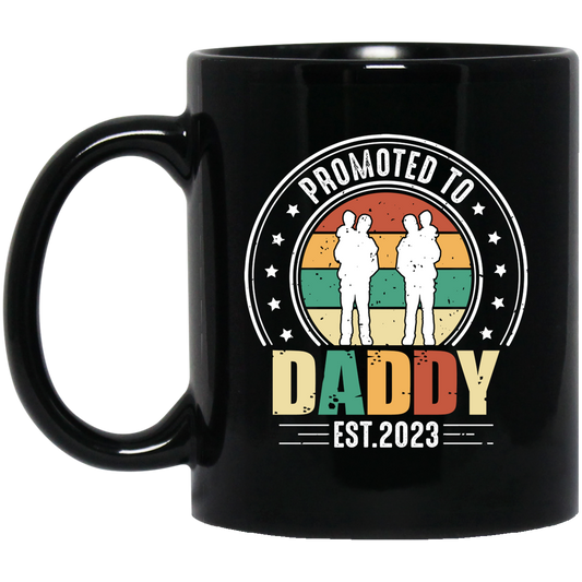 Promoted To Daddy, Retro Dad And Son, Father's Day Gifts Black Mug