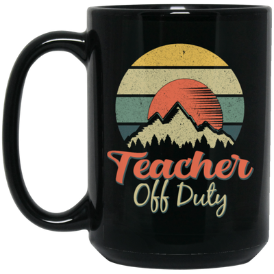 Retro Mountain, Sunset Vintage, Teacher Off Duty, Summer Mountainscape Sunrise Black Mug