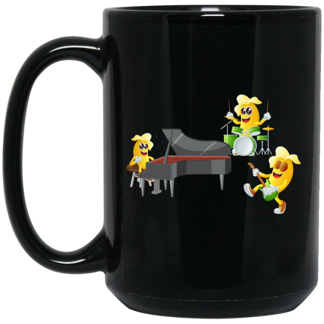 Banana Band, Banana Music Band, Banana Drum, Banana Guitarist, Banana Piano Black Mug