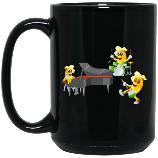 Banana Band, Banana Music Band, Banana Drum, Banana Guitarist, Banana Piano Black Mug