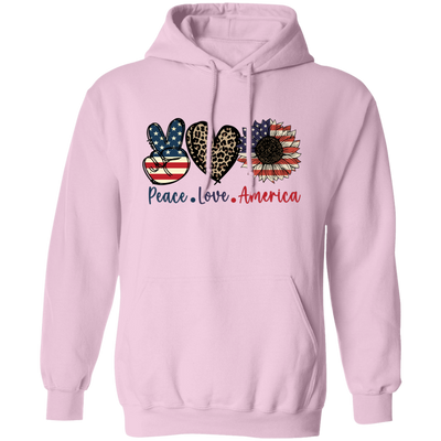 Peace Love American, Sunflower American, Leopard Pattern Pullover Hoodie