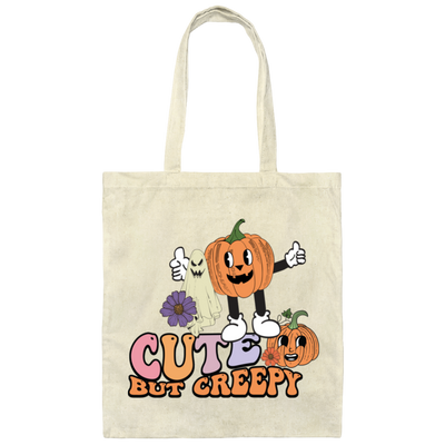 Cute But Creepy, Pumpkin And Ghost, Creepy Pumpkin Canvas Tote Bag
