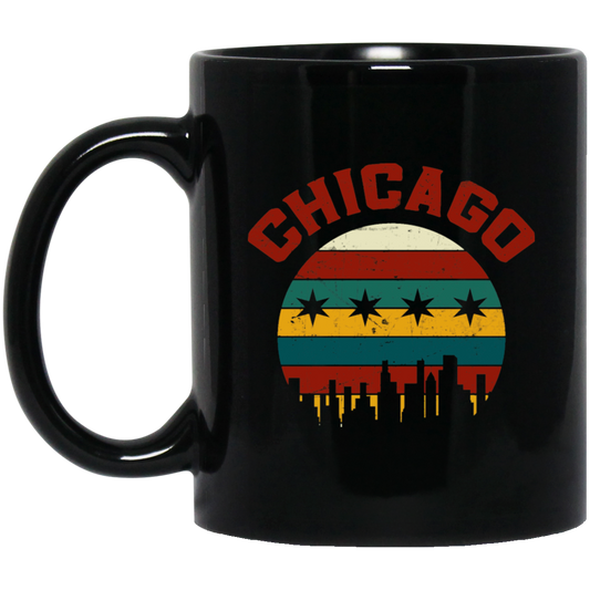 Chicago Skyline, Chicagoan Flag, Retro Chicago, Best Of Chicago Gift Black Mug