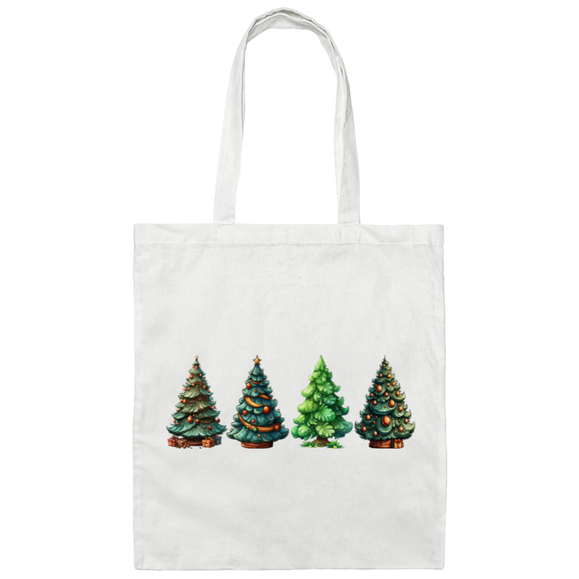 Xmas Tree, Set Of Christmas Trees, Four Xmas Trees, Merry Christmas, Trendy Chrismas Canvas Tote Bag