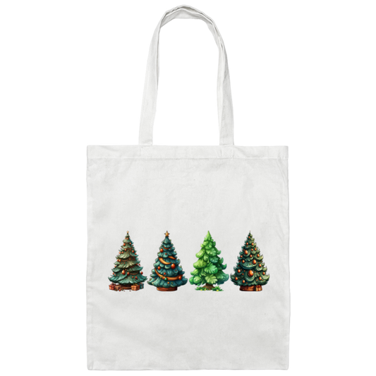 Xmas Tree, Set Of Christmas Trees, Four Xmas Trees, Merry Christmas, Trendy Chrismas Canvas Tote Bag