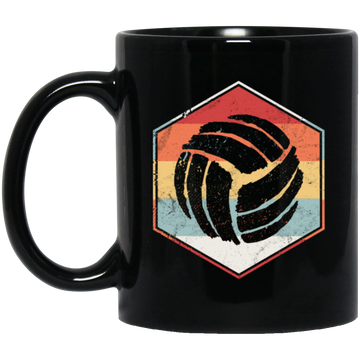 Volleyball Lover Player, Vintage Ball Hexagon, Gift For Sporty Lover Black Mug