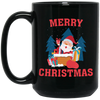 Cute Santa, Happy Santa, Funny Santa, Santa With Gift, Merry Christmas, Trendy Christmas Black Mug