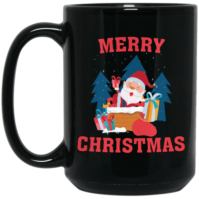 Cute Santa, Happy Santa, Funny Santa, Santa With Gift, Merry Christmas, Trendy Christmas Black Mug