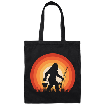 Big Foot Silhouette, Retro Big Foot, Big Foot Fishing Canvas Tote Bag