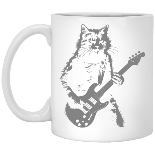 Cat Artist, Cat Guitarist, Love Music, Love Guitar, Music Lover White Mug