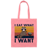 Retro Raccoon I Eat What I Want, Funny Raccoon Canvas Tote Bag