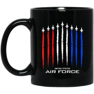 American Flag, Air Force, US Veterans, 4th Of July, Love Plane Gift Black Mug