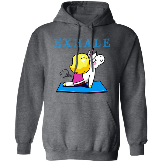 Exhale Unicorn Yoga, Please Exhale, Funny Yoga, Cute Unicorn Do Yoga Pullover Hoodie