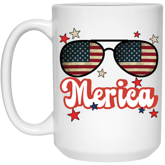 Sunglasses America, American Flag, Star America White Mug