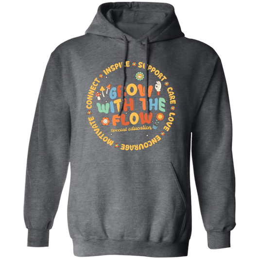 Grow With The Flow, Inspire, Support, Careful, Groovy Style Pullover Hoodie