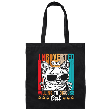 Retro Cat Introverted, But Willing To Discuss Cat Vintage Canvas Tote Bag