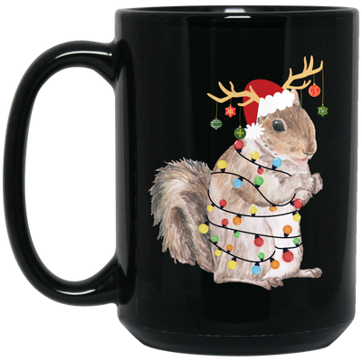 Squirrel Christmas, Merry Christmas, Christmas Lights, Funny Squirrel Black Mug