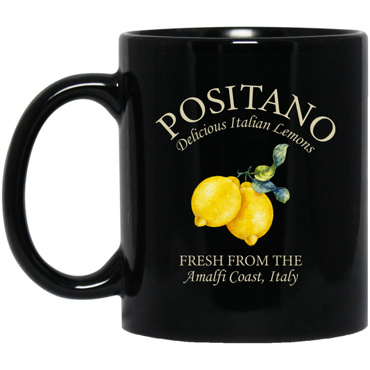 Experience the taste of Italy with our Positano Delicious Italian Lemons Fresh From The Amalfi Coast Black Mug. This unique and thoughtful gift is perfect for any lemon lover. Make every sip of your favorite beverage a taste of the Amalfi Coast.