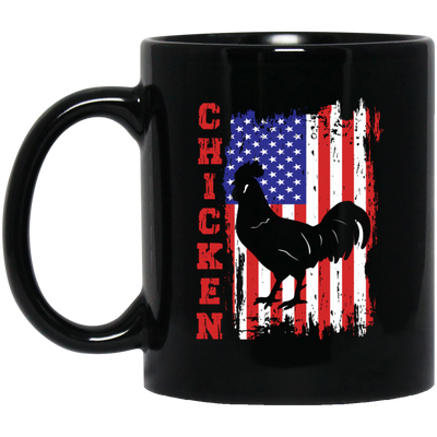 Chicken Silhouette, American Chicken, American Flag Black Mug