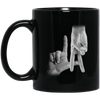 LA Sign, Hand Sign, Los Angeles Hand Sign, Love American, Black And White Black Mug