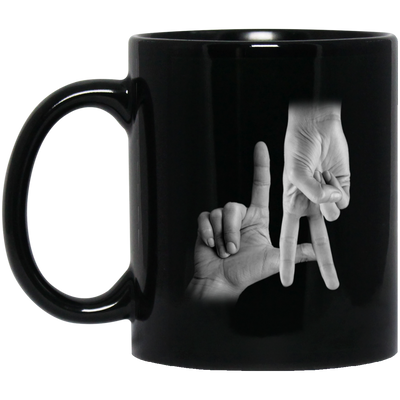 LA Sign, Hand Sign, Los Angeles Hand Sign, Love American, Black And White Black Mug