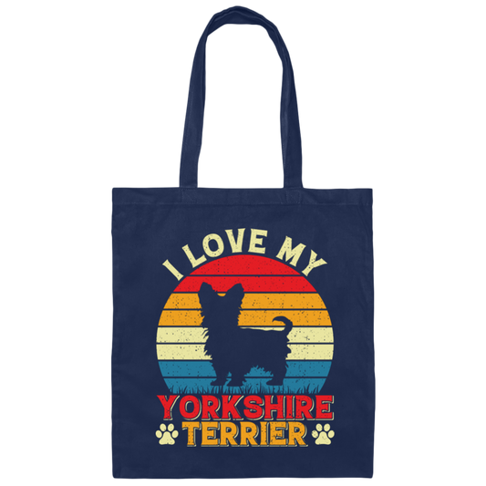 I Love My Yorkshire Terrier, Retro Yorkshire, Yorkshire Silhouette Canvas Tote Bag