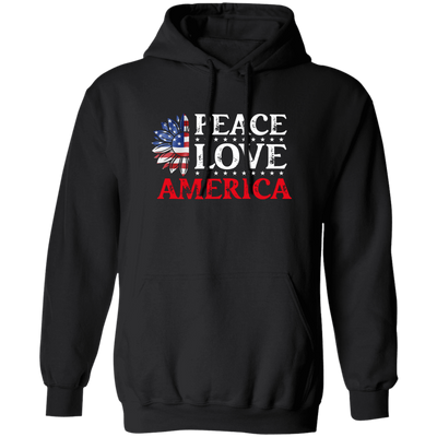 Peace Love American, American Flag, American Sunflower Pullover Hoodie