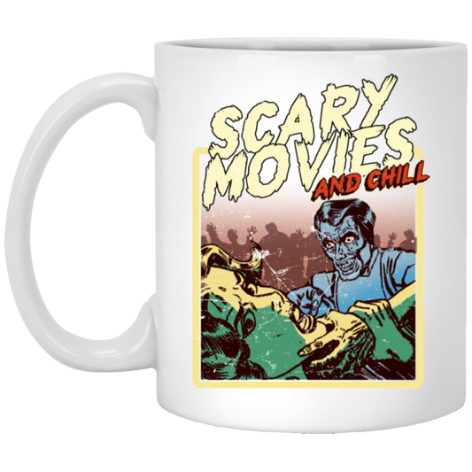 Scary Movie And Chill, I Love Moviem Scary Movies Lover White Mug