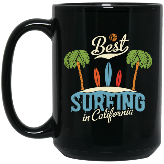 Best Surfing In California, Love Beach, California Vacation Black Mug