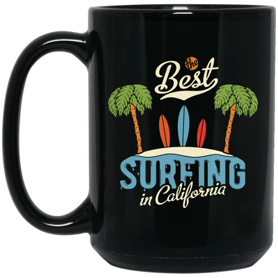 Best Surfing In California, Love Beach, California Vacation Black Mug