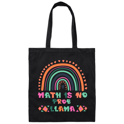 Math Is No Prob-Llama, No Problem, Retro Rainbow Canvas Tote Bag