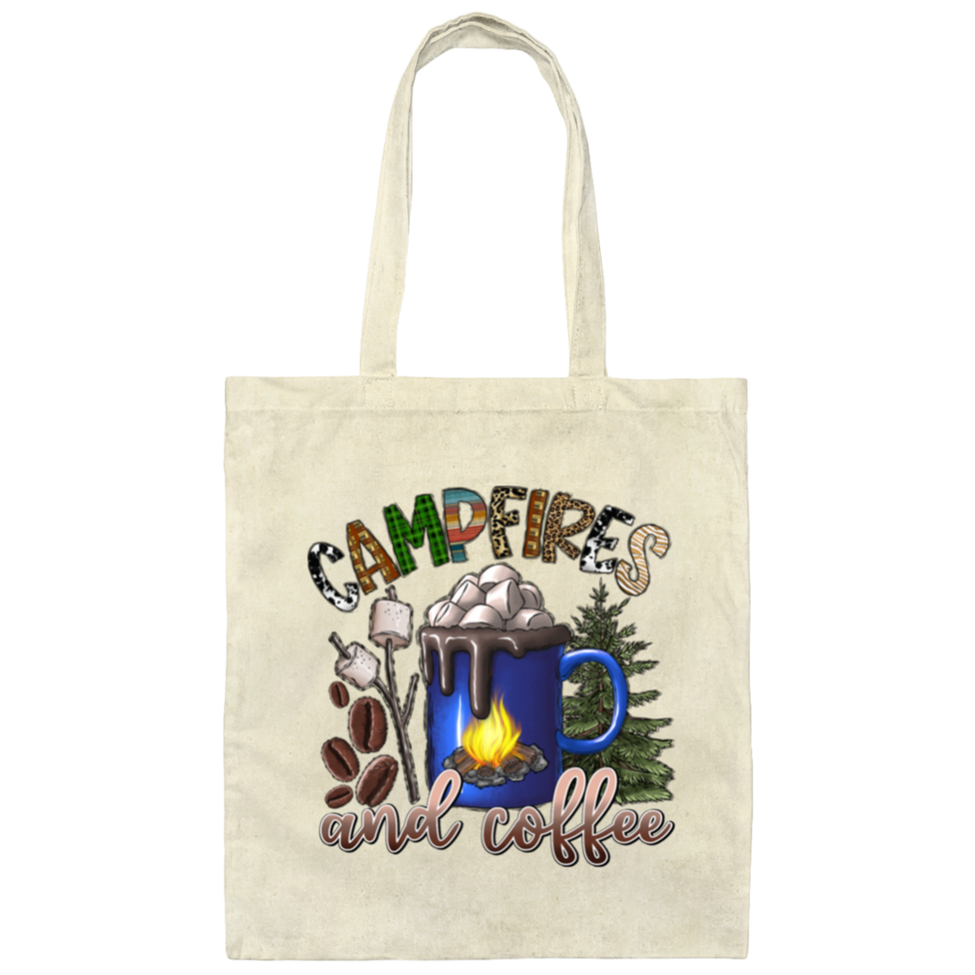 Campfire Camping Camper With Coffee Canvas Tote Bag