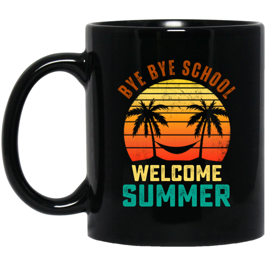 Bye Bye School, Cute Student, Retro Bye Bye School, Welcome Summer Black Mug