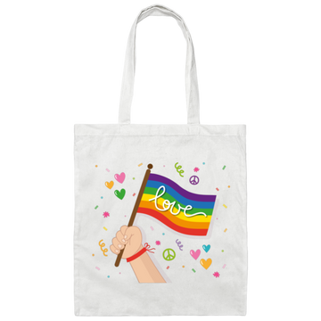 Pride Month, LGBT Gifts, LGBT Flag, Love And Peace Canvas Tote Bag