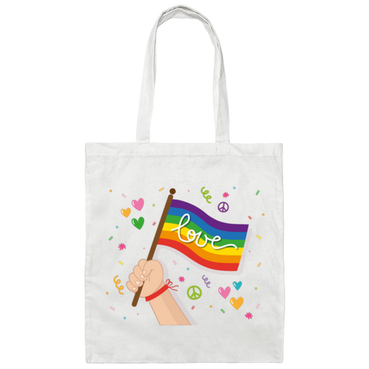 Pride Month, LGBT Gifts, LGBT Flag, Love And Peace Canvas Tote Bag