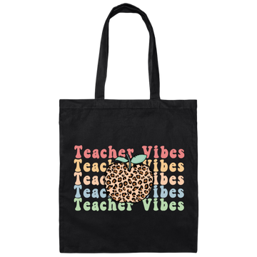 Teacher Vibes, Apple Lover, Apple Vibes, Groovy Teacher Canvas Tote Bag