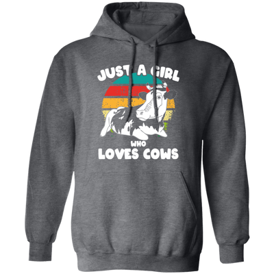 Cow Retro, Just A Girl Who Loves Cows, Scottish Highland Pullover Hoodie