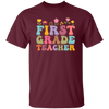 First Grade Teacher, Teacher, Groovy Style, Flower, Nursery Design Unisex T-Shirt