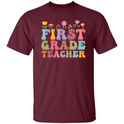 First Grade Teacher, Teacher, Groovy Style, Flower, Nursery Design Unisex T-Shirt