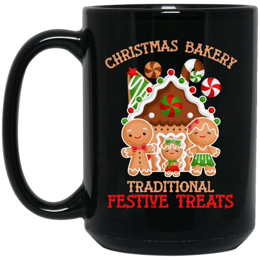 Christmas Bakery, Traditional Festive Treats, Gingerbread Family, Merry Christmas, Trendy Christmas Black Mug