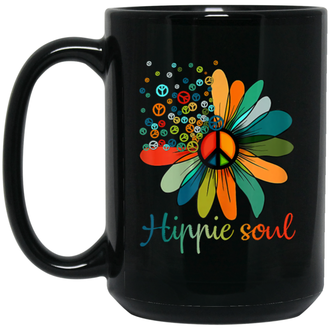 Daisy Peace Sign, Hippie Soul, Flower Lovers, Love Hippie Soul Black Mug