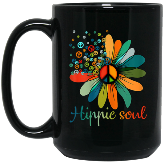 Daisy Peace Sign, Hippie Soul, Flower Lovers, Love Hippie Soul Black Mug