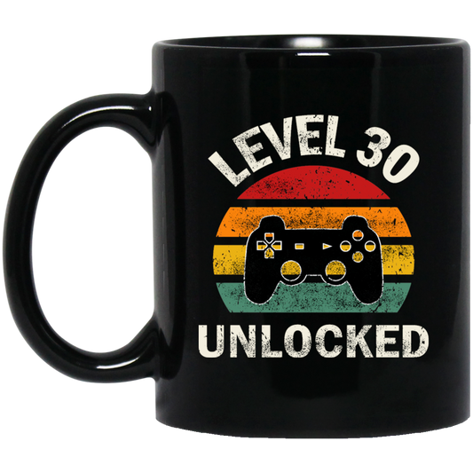 Level 30 Unlocked, Love 30th Birthday, Best Of 30th, Retro Playing Love Gift Black Mug